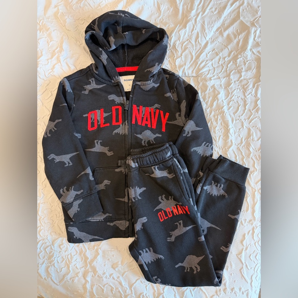 Old Navy Black & Gray Dino Joggers Set with Red Logo